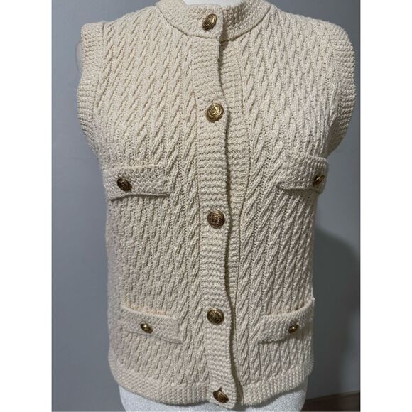 Zara knit crochet vest gold buttons M - Picture 6 of 7